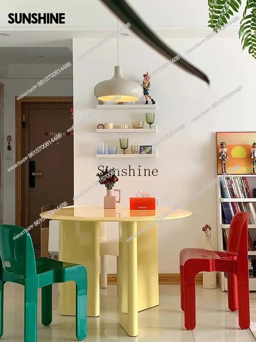 

Round dining table and chairs household small apartment simple coffee tableX