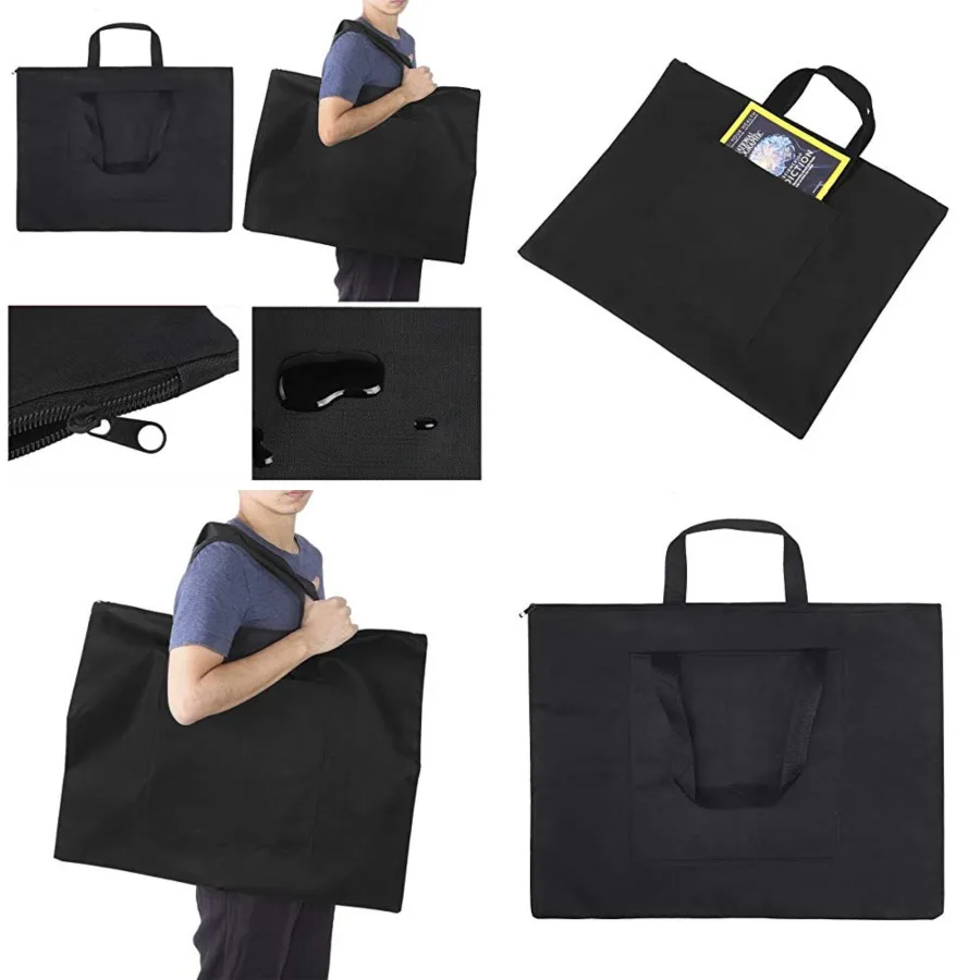 Bolsa de tablero de pintura de dibujo de lona impermeable A2 para artistas-estuche de almacenamiento de suministros de arte de bocetos negro duradero con H reforzado