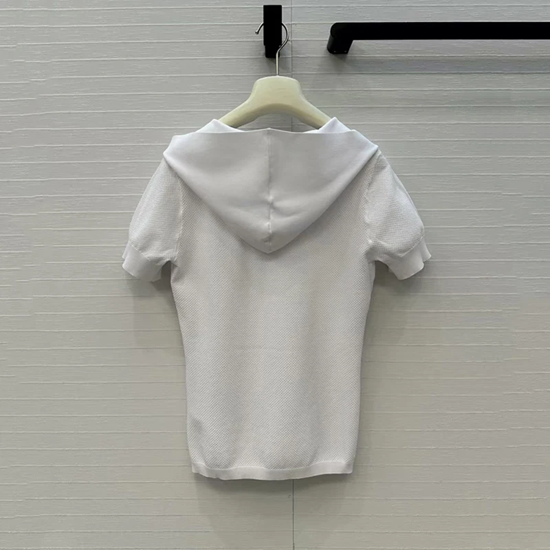 Women's t-shirt New elastic knitted short sleeved top for autumn 2025 Hooded slim fit V-neck pullover Women's corset y2k hoodie
