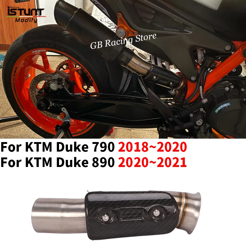 Slip-On For KTM DUKE 790 890 2018 - 2021 Motorcycle Exhaust Mid Middle Link Pipe Escape Moto With Carbon Fiber Heat Shield Cover