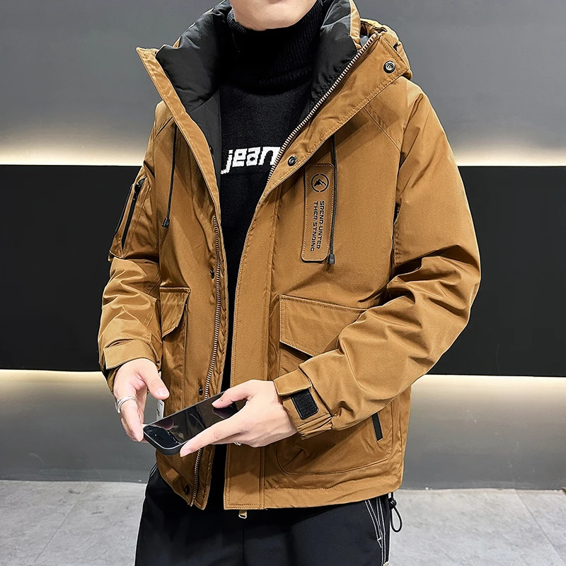 

Повседневные ветрозащитные утепленные куртки на утином пуху с капюшоном, зима 2025, мужская уличная одежда, пуховики, классические стеганые топы, одежда