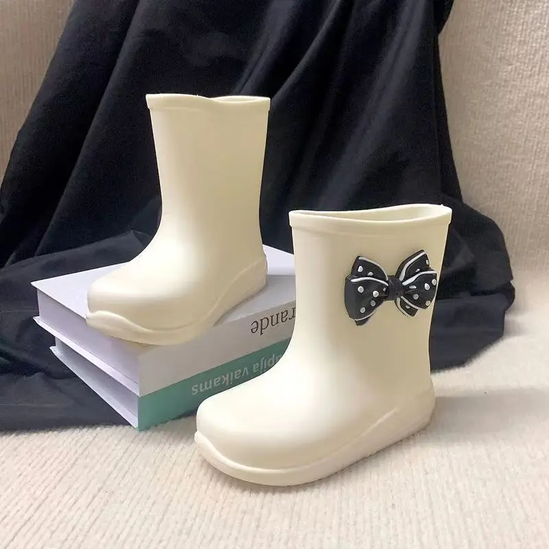 Fashion Kids Rain Boot Baby Boy Girl Raincoat Infant Toddler Child Bow Shoes PVC Waterproof Soft Bottom Baby Shoes 1-10Y