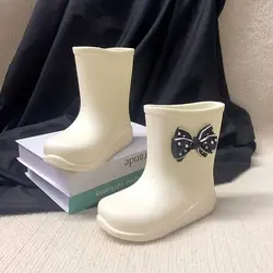 Botas de lluvia impermeables para niños, chubasquero de PVC con lazo, zapatos de fondo suave para bebés de 1 a 10 años