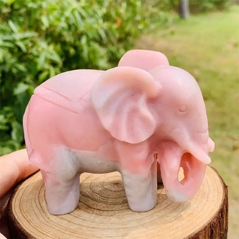 

9CM Natural Pink Opal Elephant Carving Sculpture Healing Gemstone Crystal Crafts For Home Decoration Ornament 1PCS