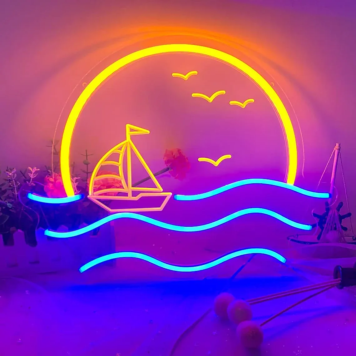 Imagem -03 - Custom Sunconjunto Sea Scene Neon Sign Led Artwork para Casa Quarto Sala de Estar Bar Clube