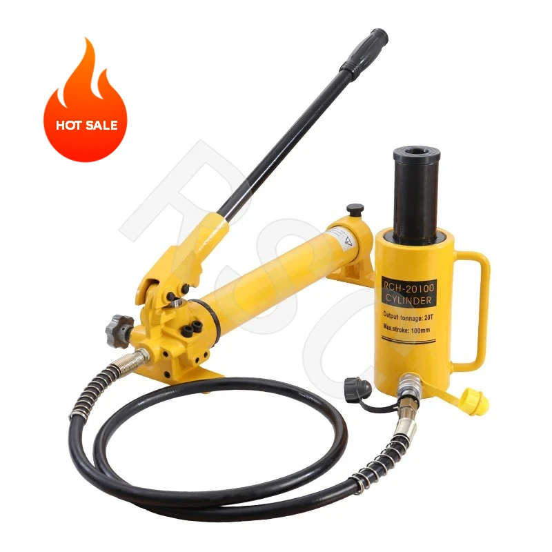 (Combination Set) Manual Hydraulic Pump CP-700 Match RCH-20100 Hollow Hydraulic Jack Output 20 Tons Stroke 100mm