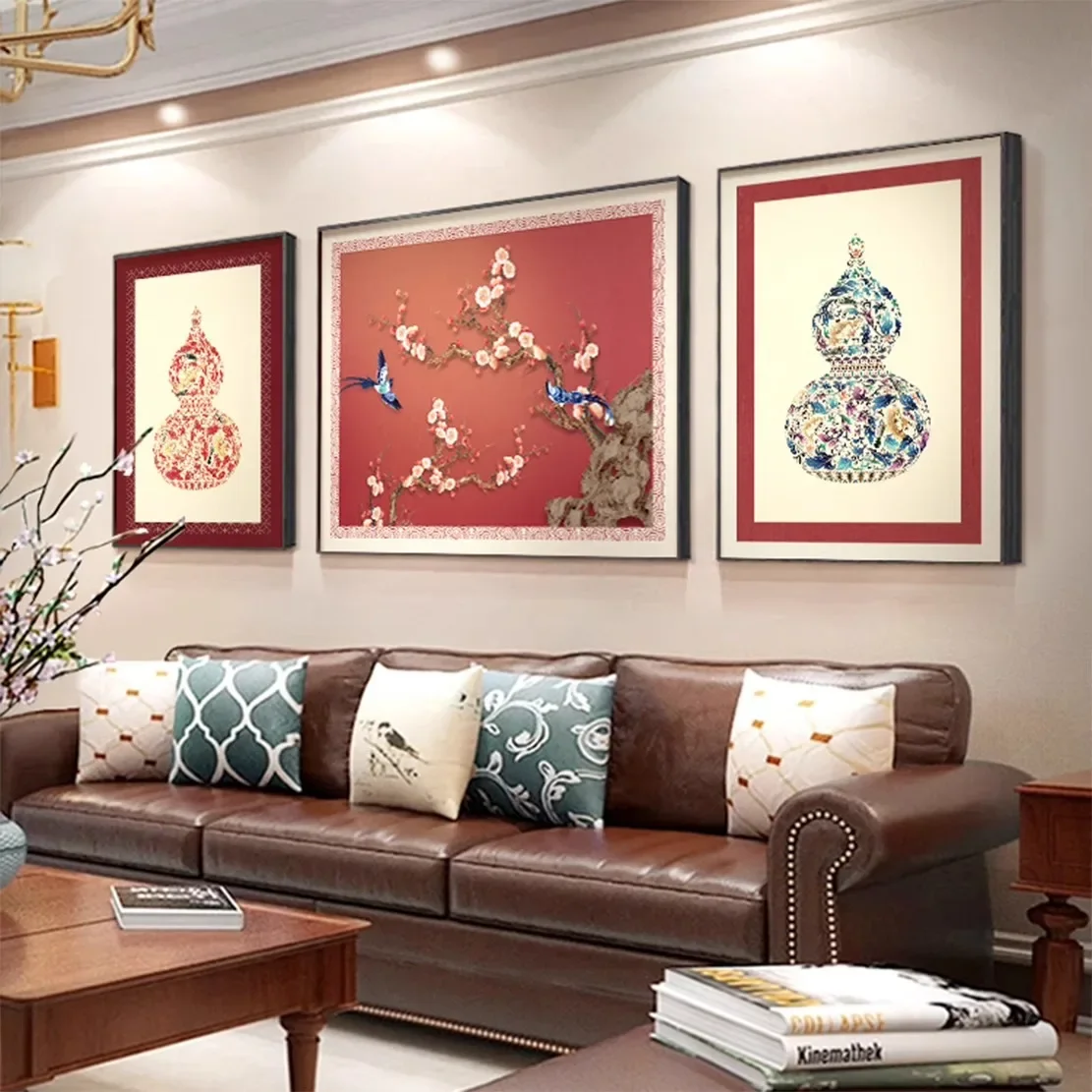 Happy eyebrows living room decorative painting new Chinese atmosphere sofa background wall hanging painting Chinese ancient styl