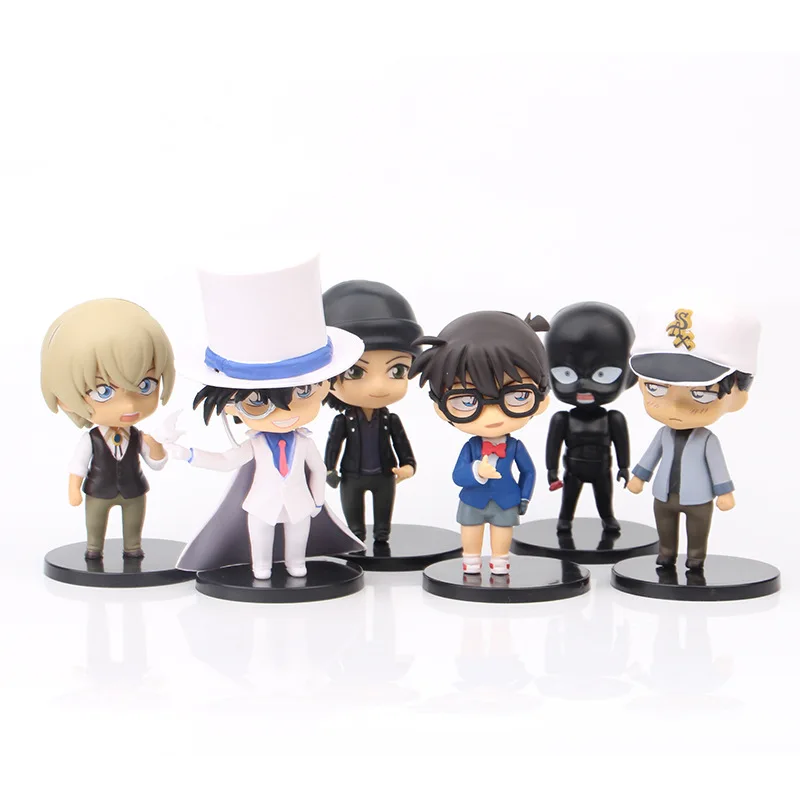 6pcs/Set Detective Conan Cartoon Edogawa Konan Kaitou Kiddo Hattori Heiji Furuya Rei Akai Shuuichi PVC Figures Kids Hobby Toys