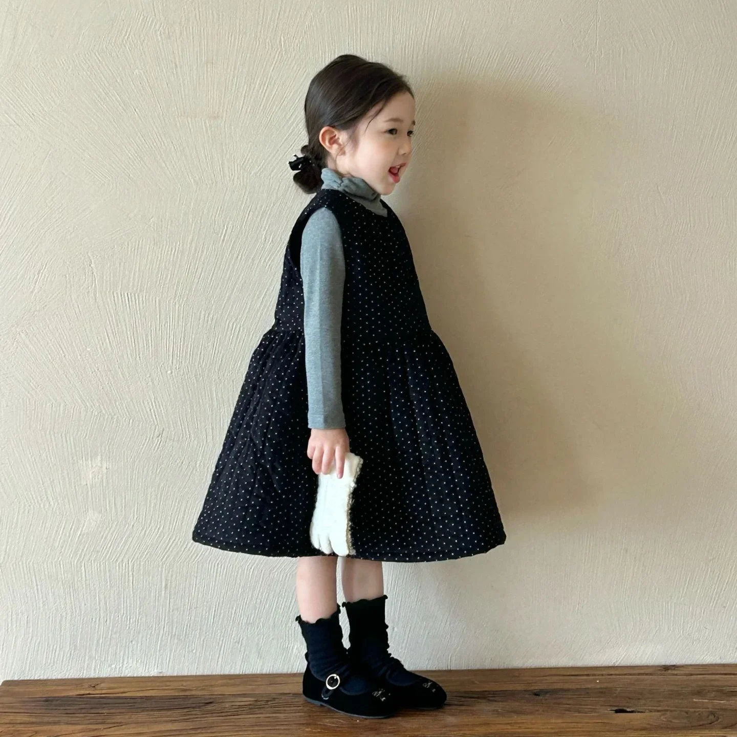 2024 Winter New Children\'s Clothing Korean Edition Children\'s Clothing Cotton Jacket Skirt Thickened Warm Corduroy Dot Skirt