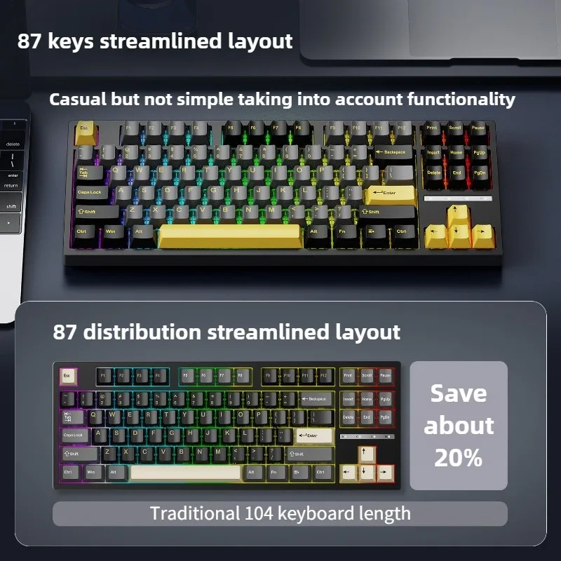 87 Key Hot Swappable Wireless Bluetooth Wired Three Mode Mechanical Keyboard E Sports RGB Backlight for Office Gamers Typists