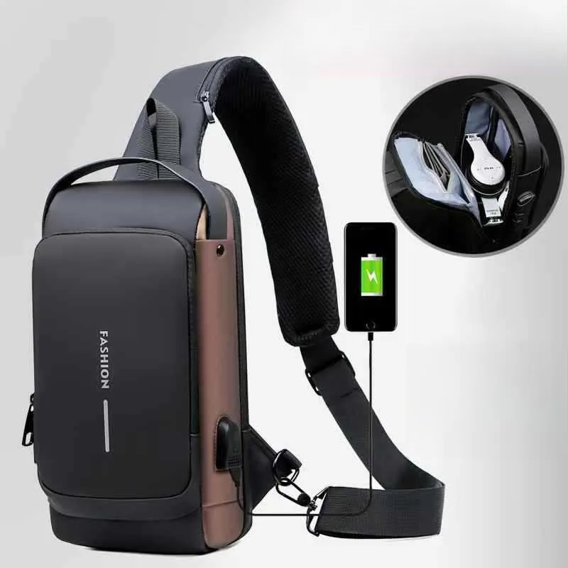 

Motorcycle Bag Combination lock Anti-theft chest Bag Men's crossbody chest bag outdoor sports usb port