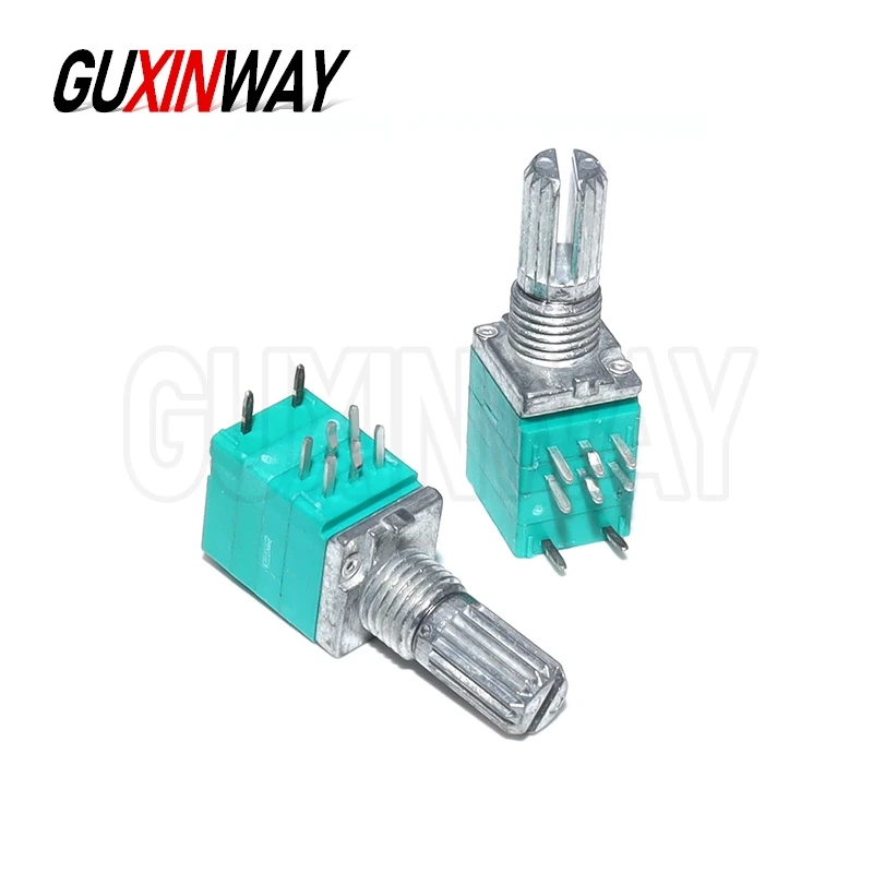 5PCS RK097 Type Dual 8-Pin 5K 10K 50K 100K With Push Switch Volume Adjustment Rotary Potentiometer Flower Shaft Length 15MM