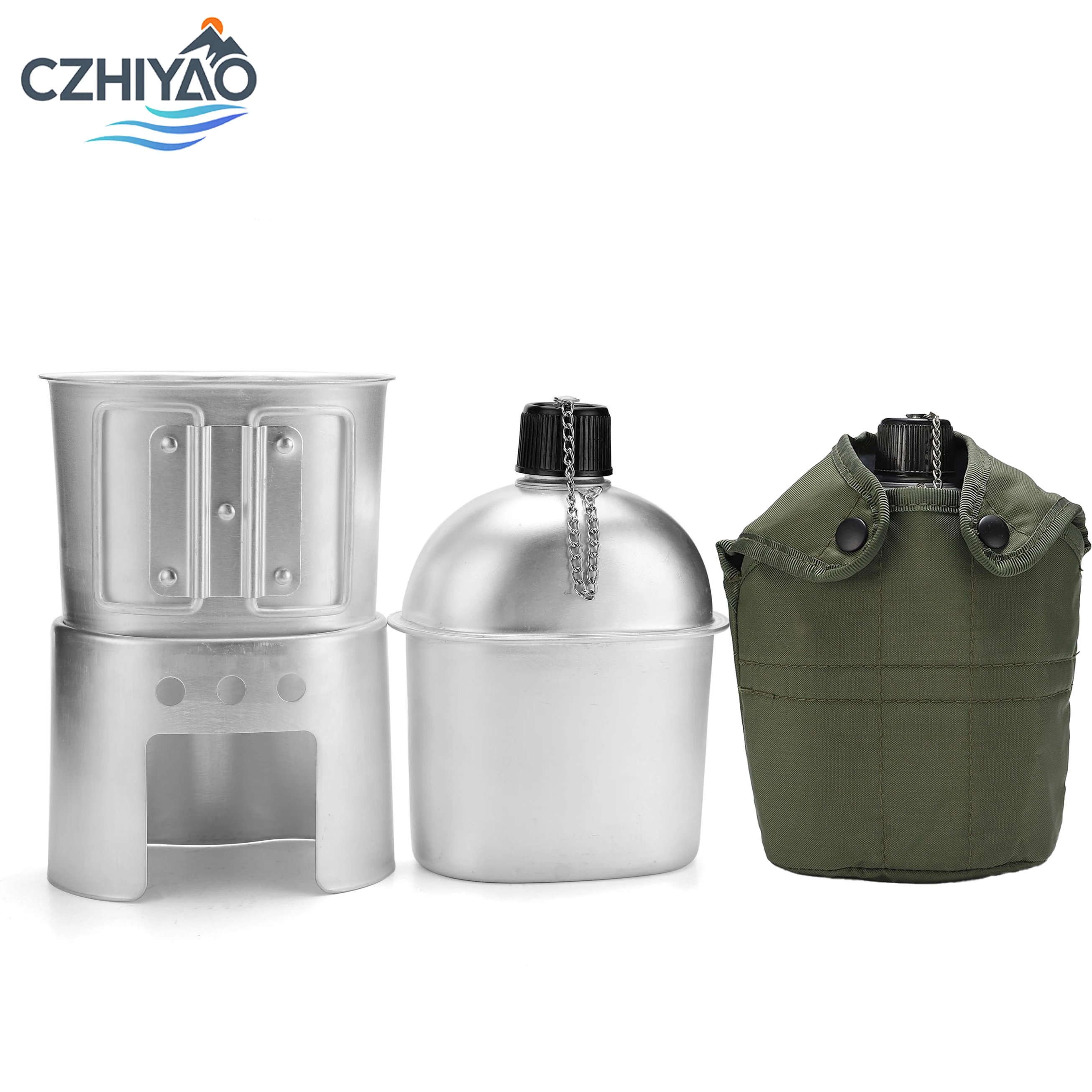 

CZHIYAO 4Pcs/Set Military Grade Aluminum Cookware Set With Lid For Outdoor Camping Hiking Backpacking Portable Stove Compatible