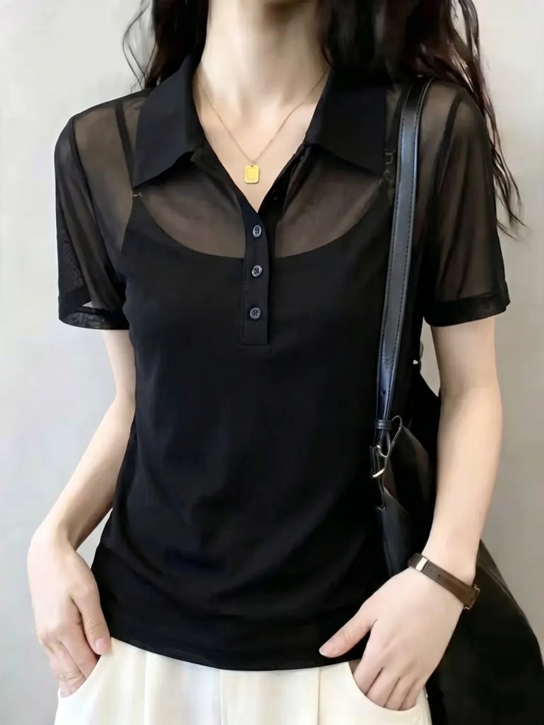 Lightweight  Neck Short Sleeve T-Shirt Loose Fit Summer Fashionable Casual Style Transparent Ladies Top Flower Cardi