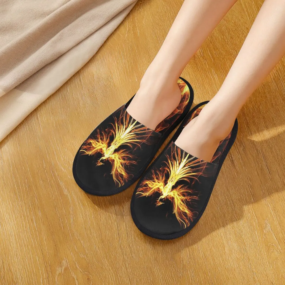 Custom Majestic Phoenix Mythical Bird Slippers Memory Foam Warm Soft Women House Slipper Indoor Comfy Shoes