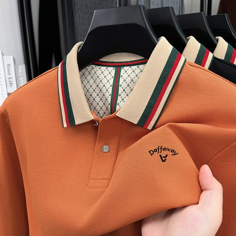 Men Autumn Fashion Print Polo Shirt Wrinkle Resistant Containing Cotton Contrast Color Long Sleeve T-Shirt Versatile Men's Wear