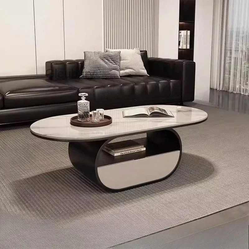 Mesa de Centro Oval de Luxo para Apartamento, Pequena, com Gaveta, Criativa e Simples, para Sala de Estar, Móveis