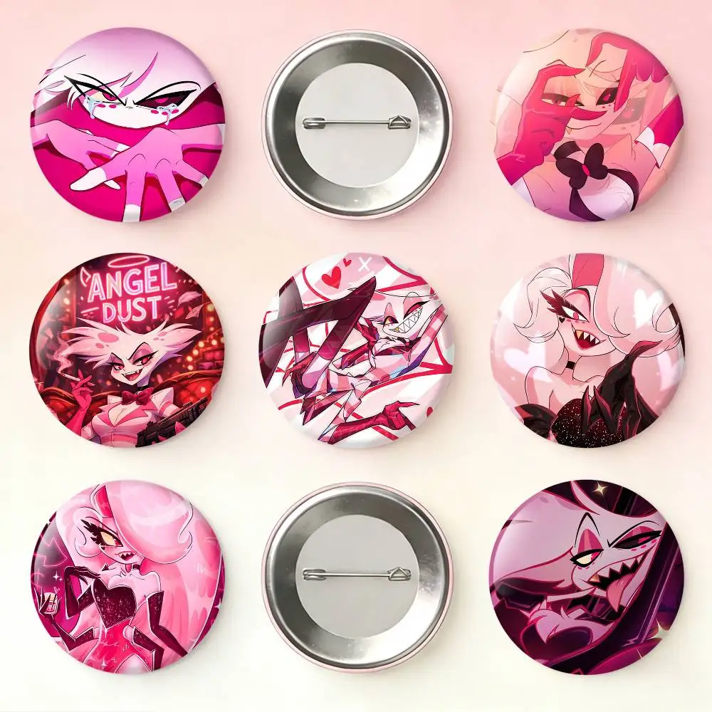 Angel Dust H-Hazbin H-Hotel Laser Badge Creative Pins Brooch for Bag Clothes Hat Decor Gifts Fans Collect