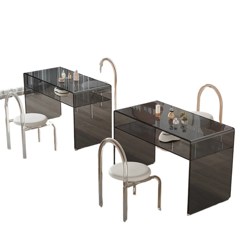 Internet celebrity light luxury manicure table and chair set single small simple modern double table glass table fashion