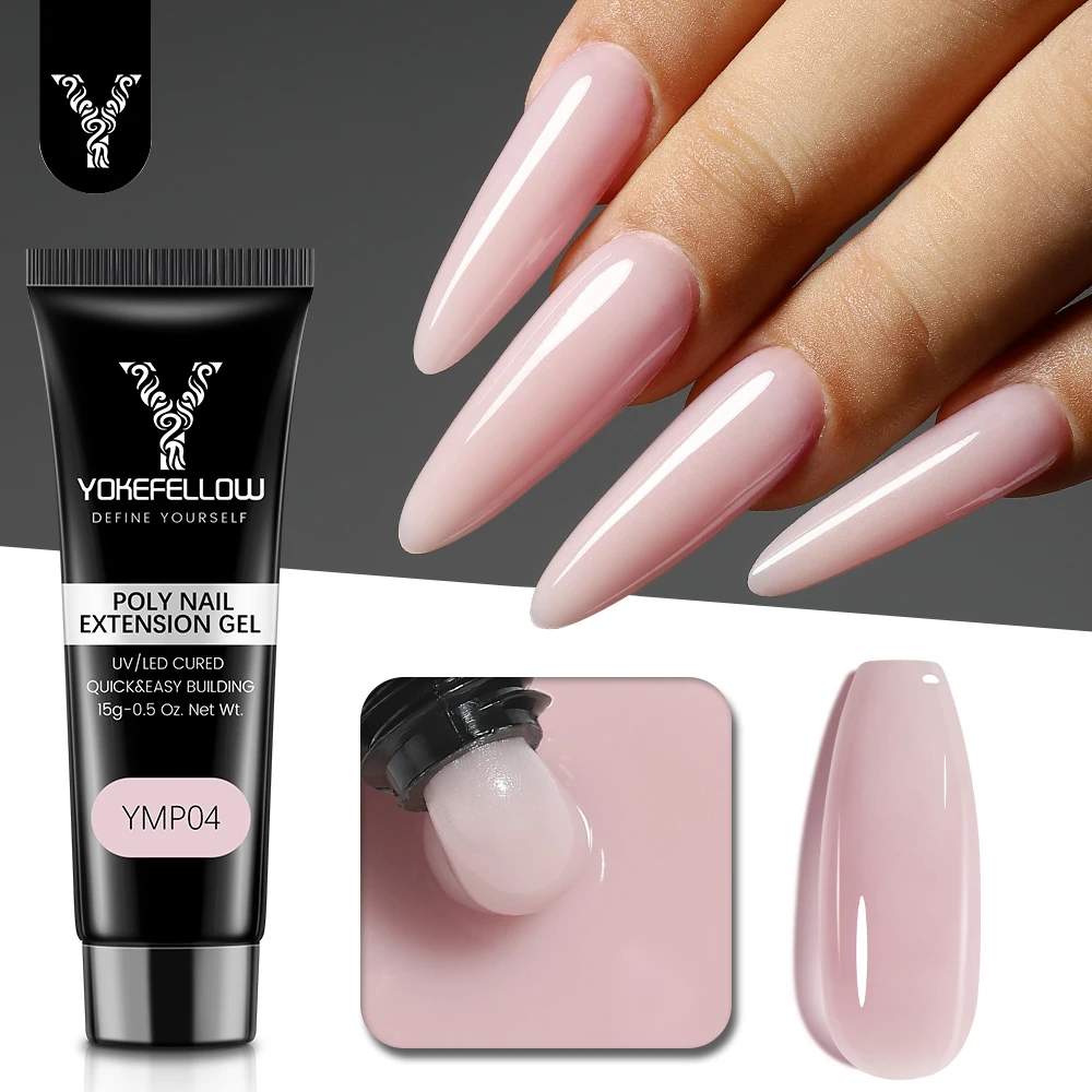 

YOKEFELLOW 15g Poly Nail Gel Jelly Nude Pink UV Acrylic Gel Crystal Gel Varnish Nail Art Builder Gel DIY for Nail Extension Gel