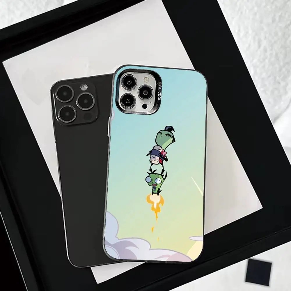 حافظة هاتف C-Cartoon Invader Z-Zim لهاتف iPhone 16,15,14,13,12,11,Mini,Pro,SE,MAX غطاء أبيض غير لامع مقاوم للصدمات