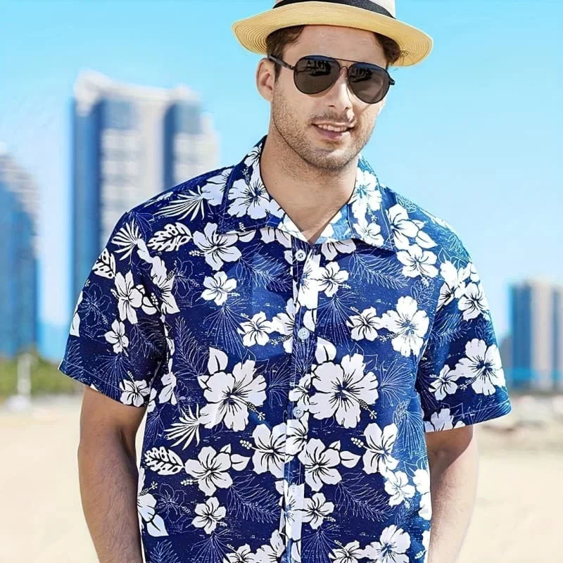 

New Summer Men's Hawaiian Shirts Beach Retro Floral Printed Short Sleeve Lapel Shirt Casual Loose Hawaii Shirt Top