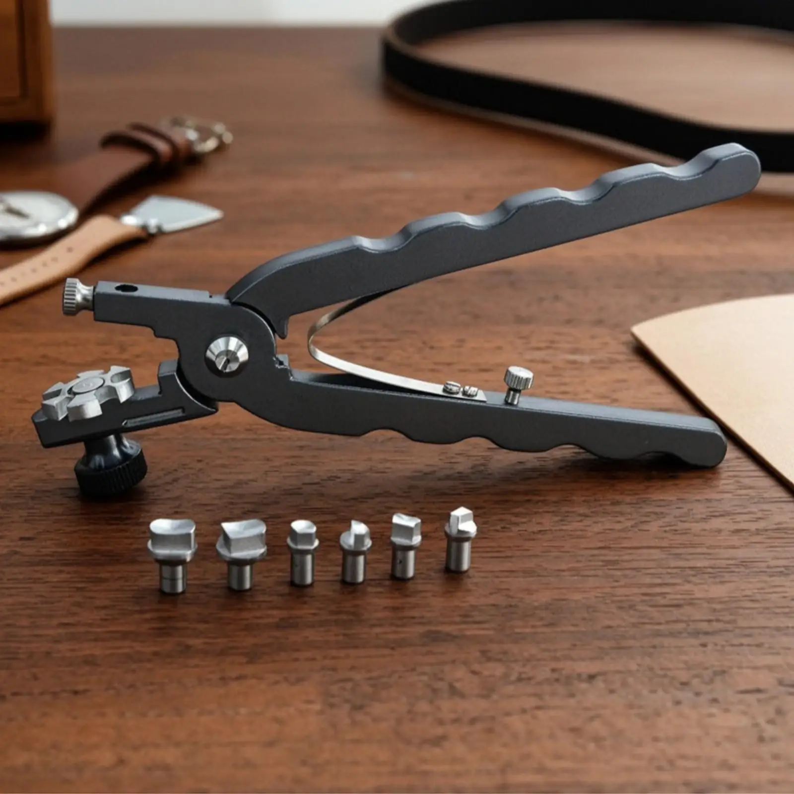 Rotary Watch Strap Punch Plier Kit with Interchangeable Tips for Leather Belt Hole Making Tool