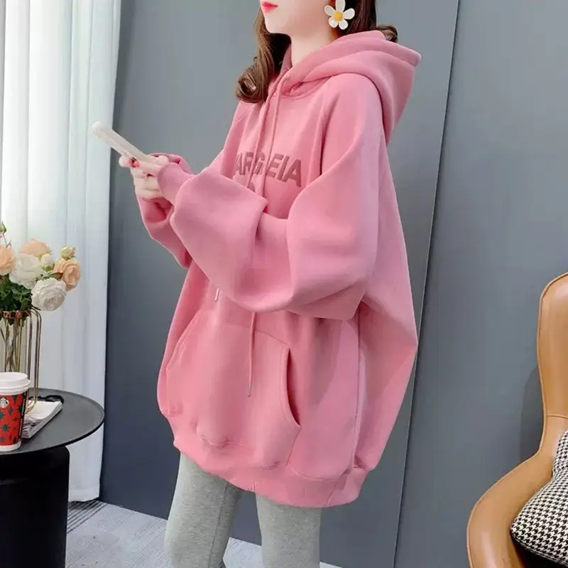 Aesthetic Korean Fashion Hoodie Clothes Sweatshirt Cute Hoodies for Women Loose Pink Casual Hooded Tops Female Streetwear Plain