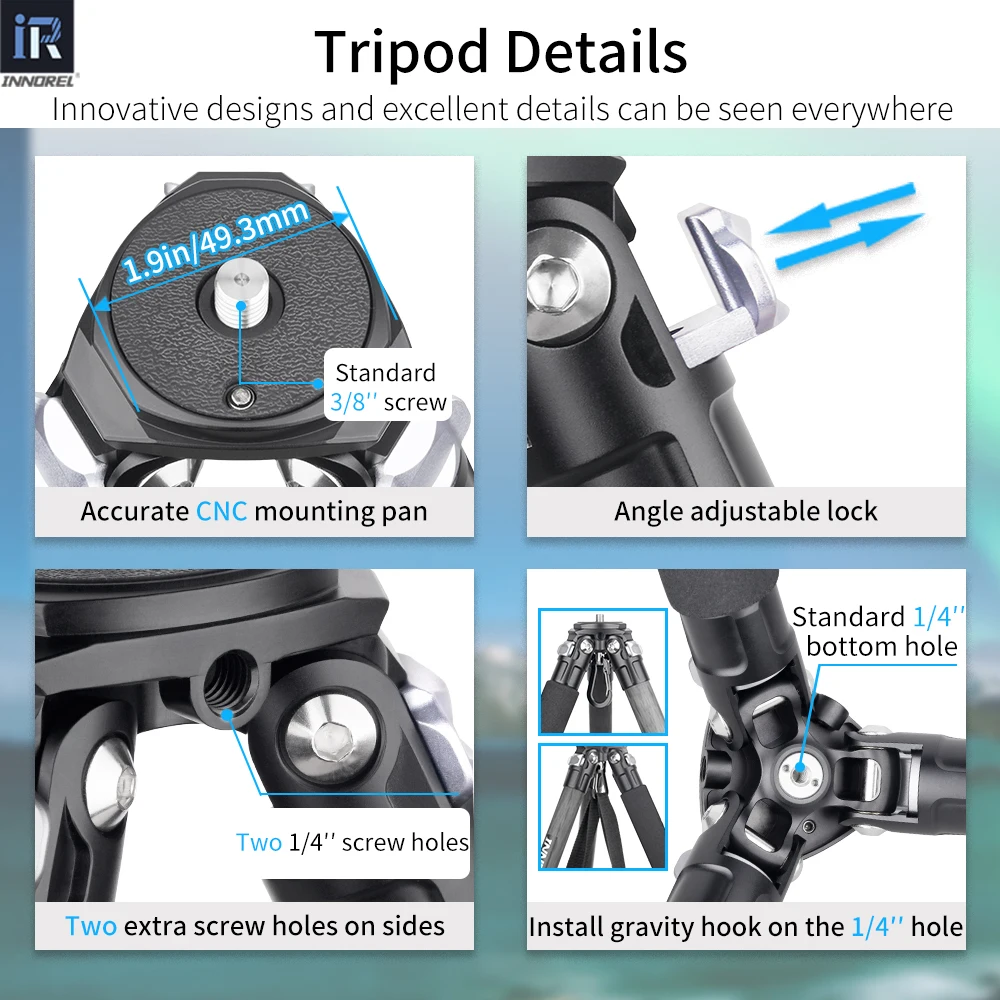 10 Layers Carbon Fiber Tripod-INNOREL KT254C Professional Portable Compact Camera Stand Support with Short Center Column for DSL