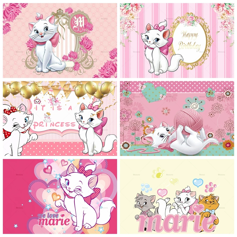 

Disney Sweet Marie Cat Backdrop Custom Kid Girls Happy Birthday Decoration Banner Baby Shower Party Photography Background Props