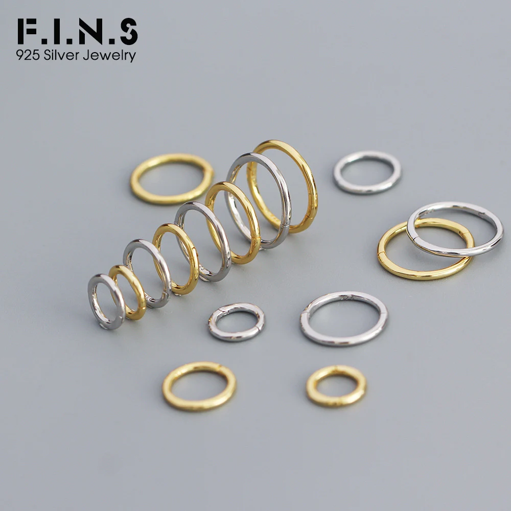 F.I.N.S Original S925 Sterling Silver Piercing Earrings 6MM 8MM 10MM 12MM Geometric Round Circle Nose Ring Minimalist Ear Buckle