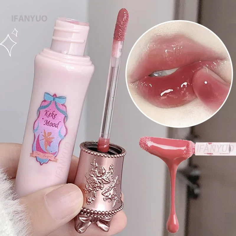 Fairy Mirror Jelly Lip Glaze 6Color Water Light Lip Gloss Lasting Moisturising Non-sticky Film-forming Lipstick Tint Lips Makeup