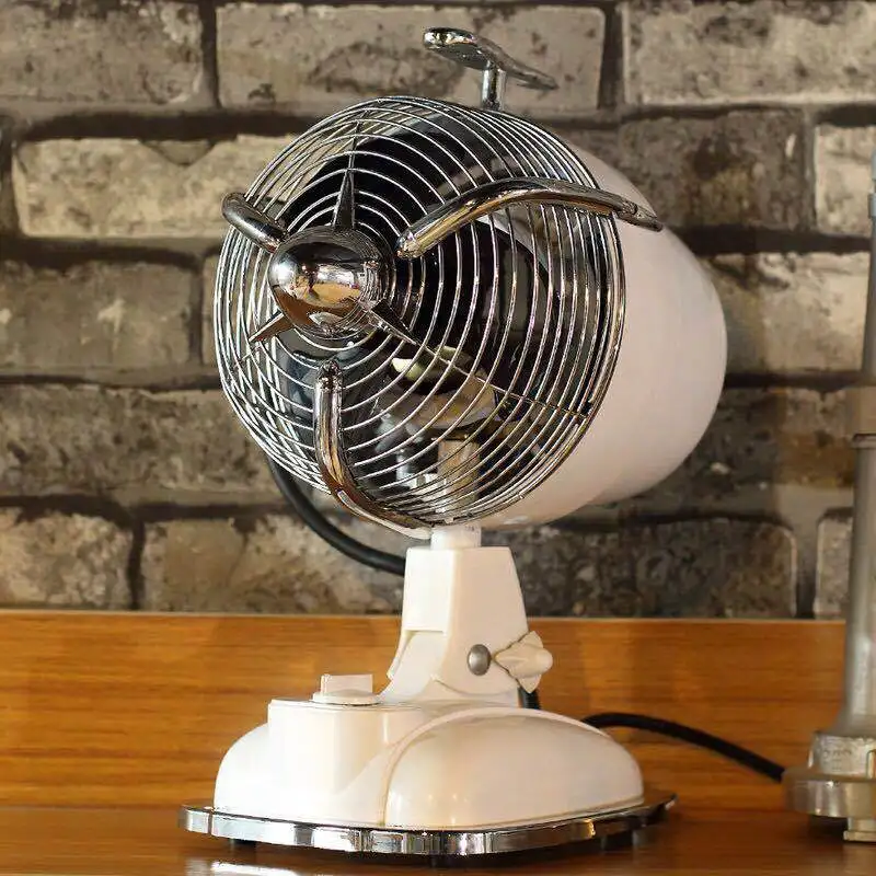 Retro aircraft head electric fan silent antique desktop electric fan shaking head household decorative table fan