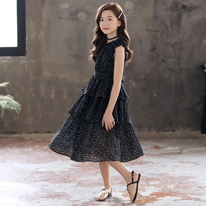 

Girls Long Kids Birthday Princess Child Black Dresses 6 7 8 9 10 11 12 13 14 15 16 17 18 19 20 Year 2025 Party Chiffon Dress