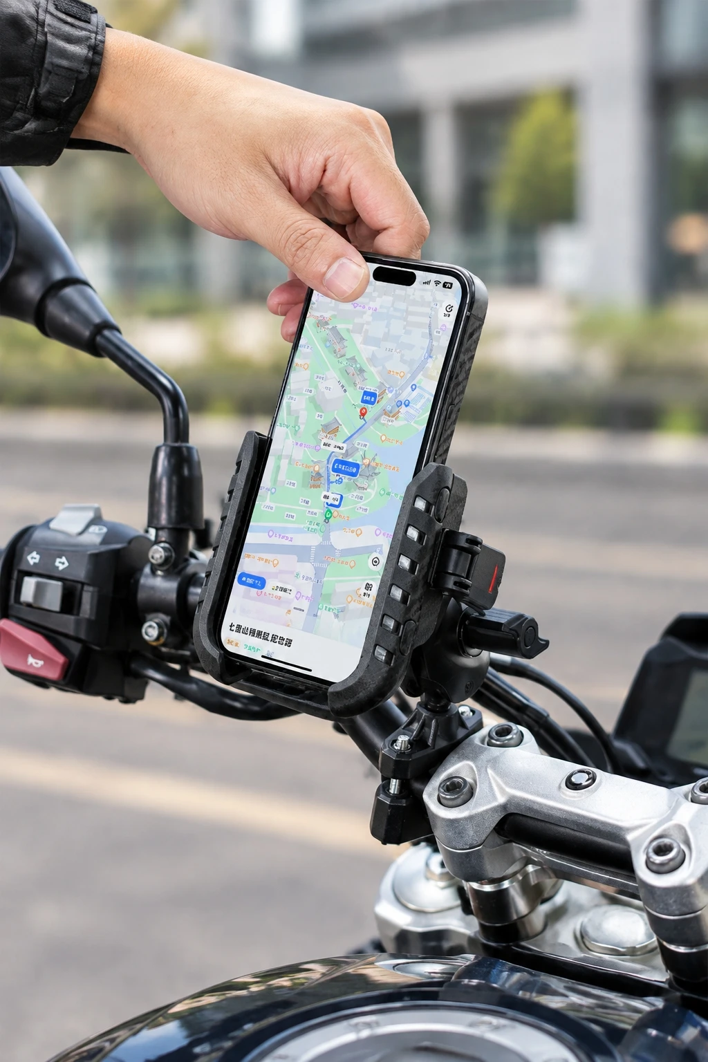 Shockproof 360° Rotating  Phone Holder Quick Release Cellphone Stand, Fit Motorcycle E-Scooter, Reserved Port for Action Camera