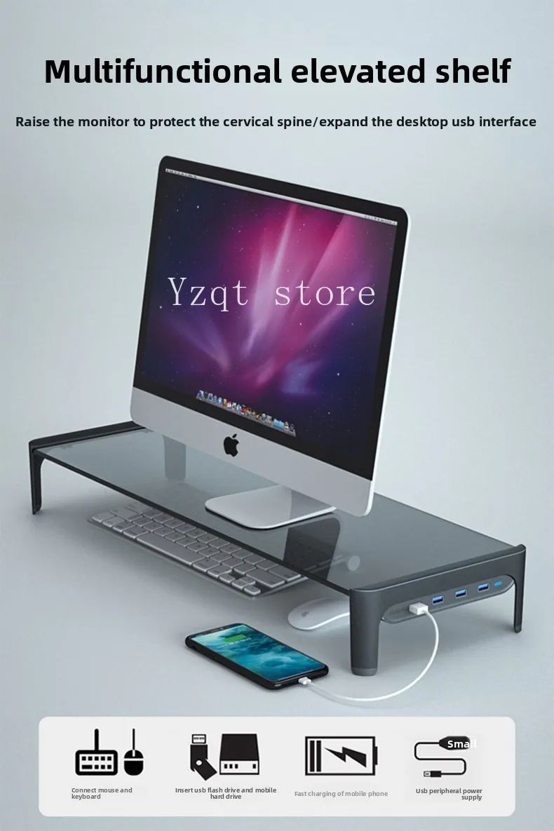 Computer monitor bracket, desktop heightening rack, multi-function with usb docking station, desktop screen base, storage rack.