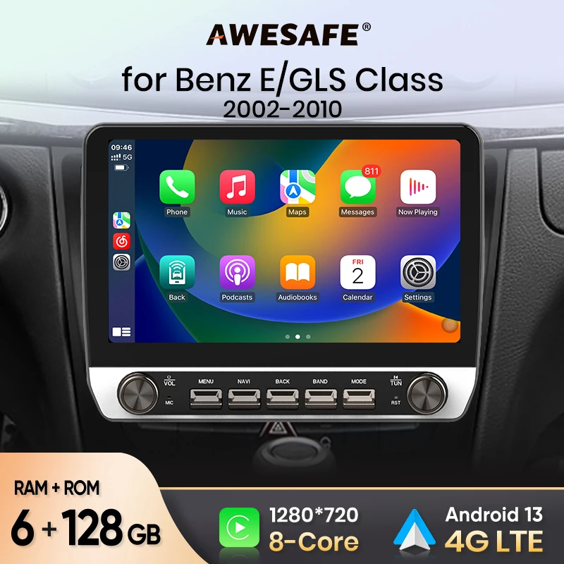 AWESAFE Car Radio for Mercedes Benz E Class W211 2002 - 2009 Wireless Carplay Android Auto Stereo with Buttons Multimedia GPS 4G