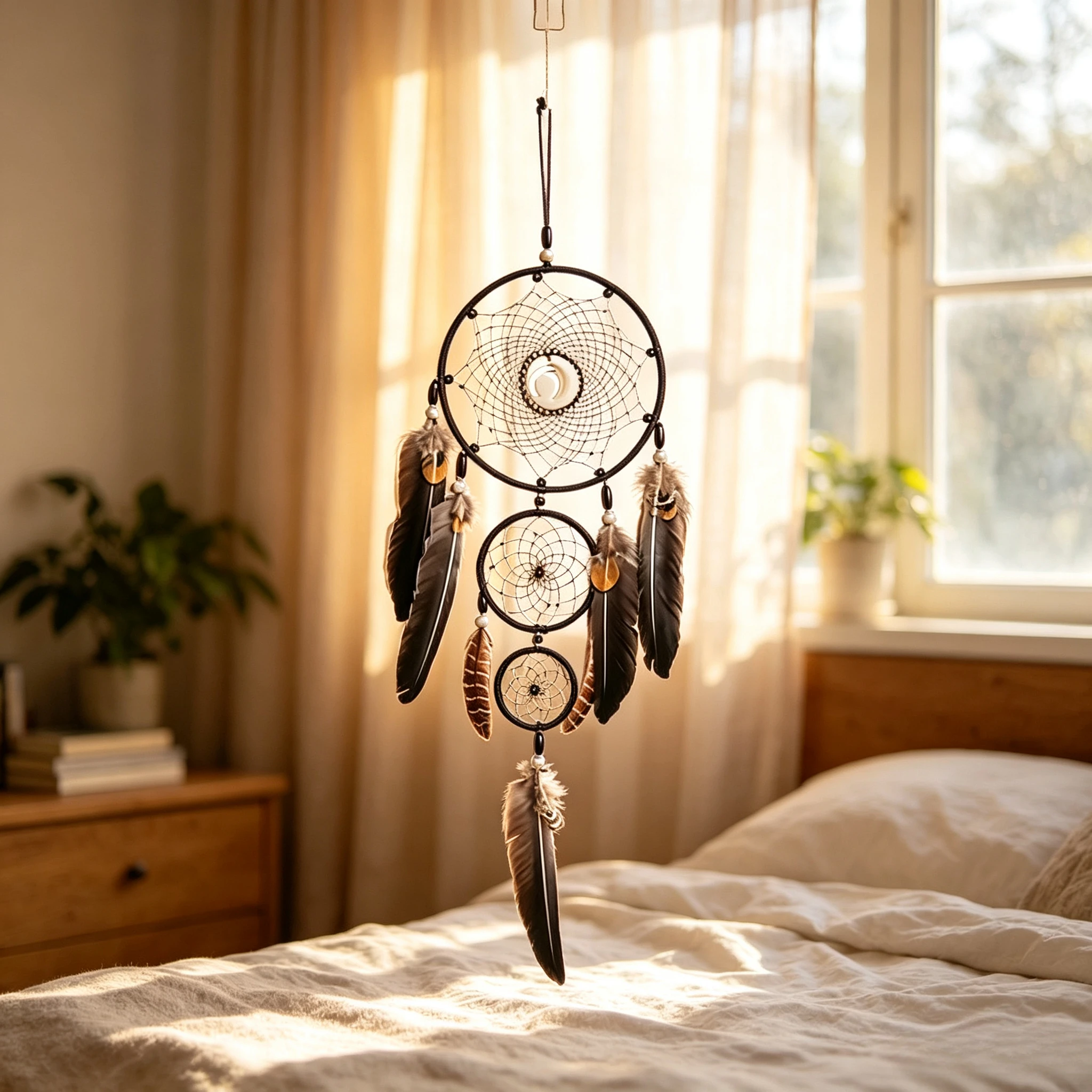 Dreamcatcher, Hand Woven Feather Multi-ring Dream Catcher, Bohemian Wall Hanging Ornament for Bedroom Living Room Home Decor