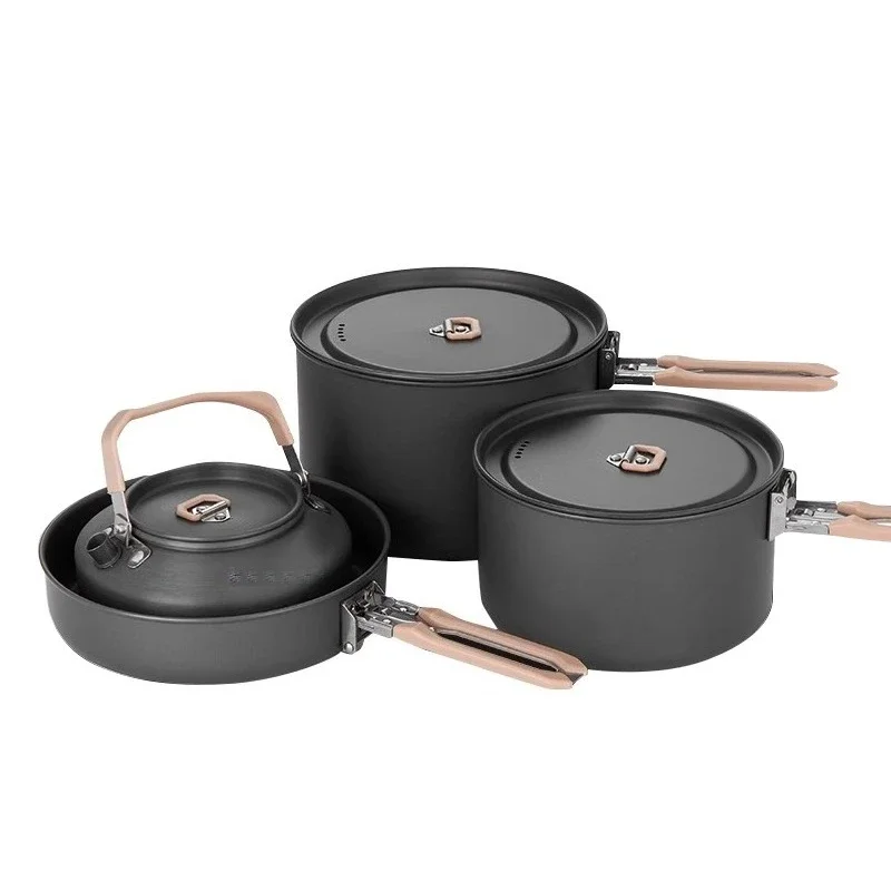4 Sets of Pots Outdoor Camping Cooking Utensils Camping Equipment 4-5 People Full Set of Pot Supplies