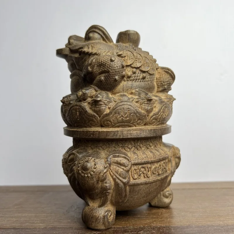 Hand-Carved Agarwood Toad Wealth Pot - 5.7