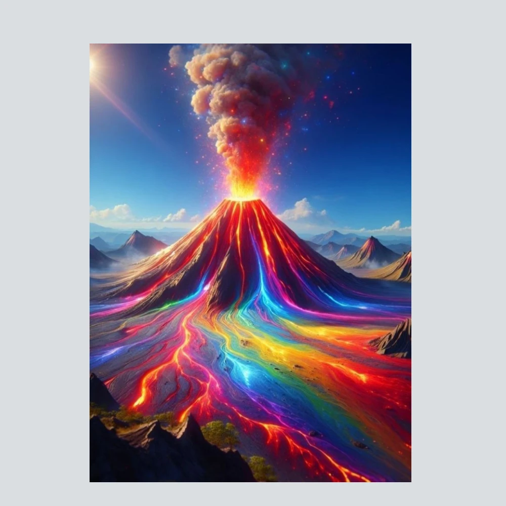 Diamond Painting nach Zahlen DIY Bunter Regenbogen-Lava-Erbruch Vulkan Wanddekoration für Spielzimmer oder Wohnzimmer Geschenk Rahmenlos