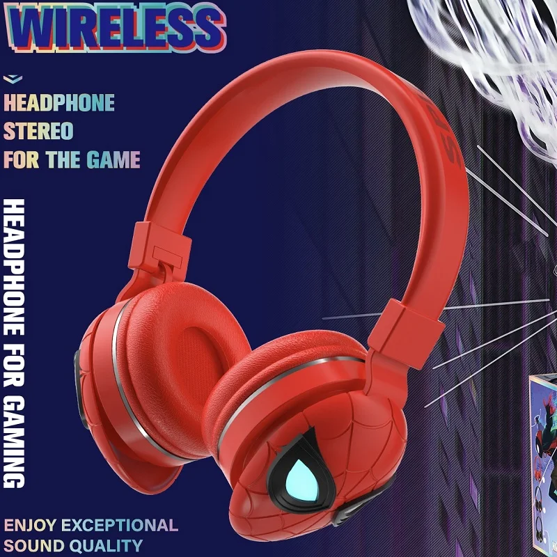 Disney Headphones for Spider Man Wireless Bluetooth LED Light Headsets Surround Sound Foldable Earphones Anime Cartoon NM-27