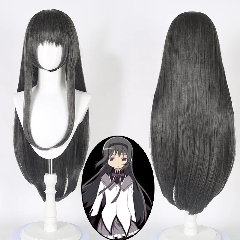 

Anime Puella Magi Madoka Magica Homura Akemi cosplay wigs Black gray Long Synthetic Hair Heat Resistant Synthetic Fiber rose net
