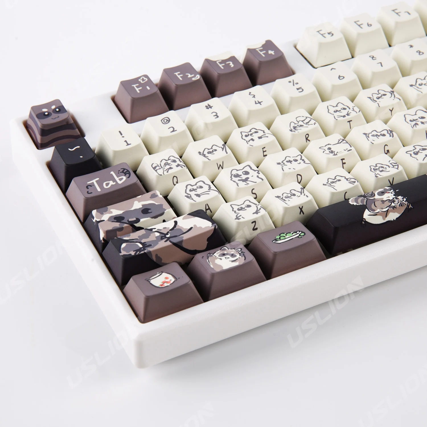 Imagem -05 - Kit de Teclado Bonito Guaxinim Pbt Caps Chave Mecânica 148 Chaves Dye-sublimation Fit para Switchs mx Gmk67 Gmk87