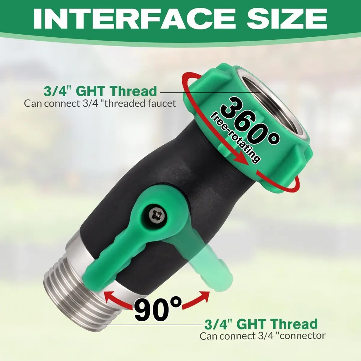 304 Stainless Steel Garden Hose Shut-Off Valv, 3/4'' Full Garden Hose Ball Valve with 360 Degree Rotatable Swivel 180Degree
