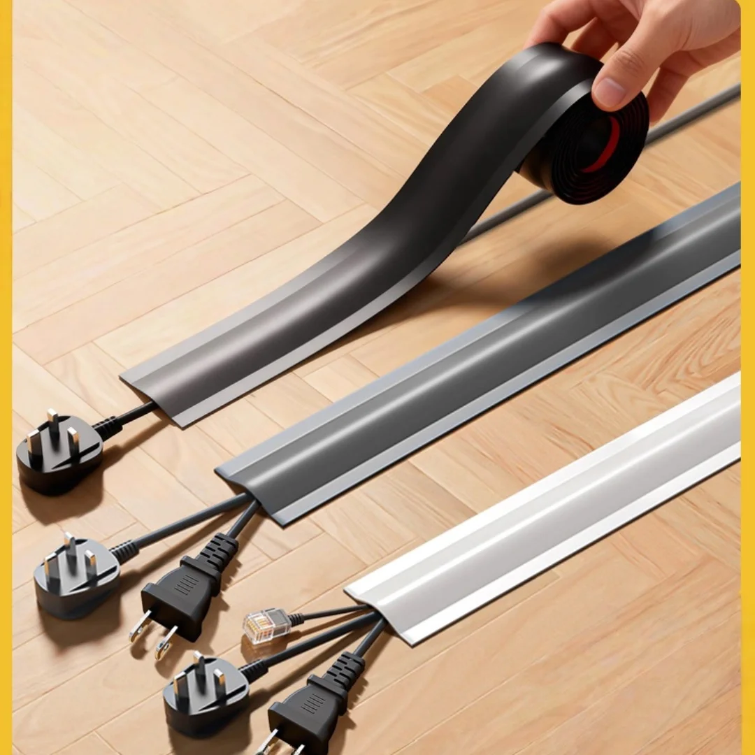 1pc PVC Floor Cable Protector Self Adhesive Wire Cover Flexible Cable Duct Cord Hider For Home Office Desk TV Computer Wires