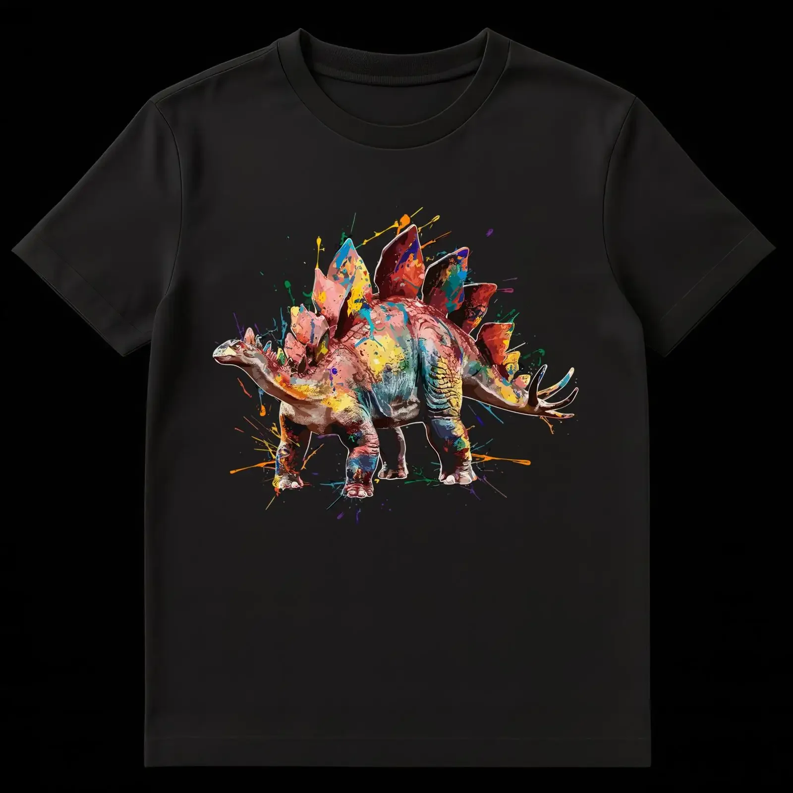 Dinosaur Enthusiast Vibrant Splatter Stegosaurus Prehistoric Animal T Shirt vintage Washed Versatile Breathable Comfortable