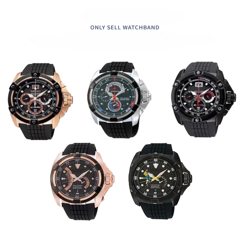 ل Seiko Velatura SPC007 SRH013 SRH006 منحني واجهة حزام الساعات مقاوم للماء حزام ساعة اليد المطاط الرجال معصمه 26 مللي متر سوار