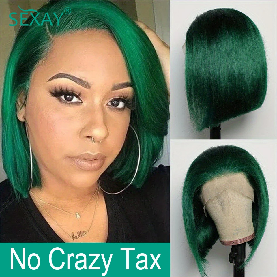 

13x4 Teal Color Lace Front Wig Human Hair Wigs Pre Plucked 180% Transparent Lace Frontal Wig Turquoise Short Blunt Cut Bob Wigs