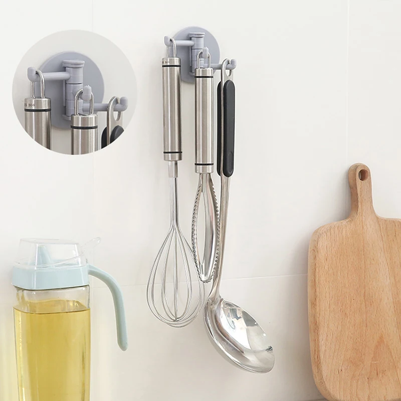 Multifunctional Bathroom Hook Rotatable Seamless Adhesive  Hanger Powerful 3 Branch Wall Stick Hooks Kitchen Storage